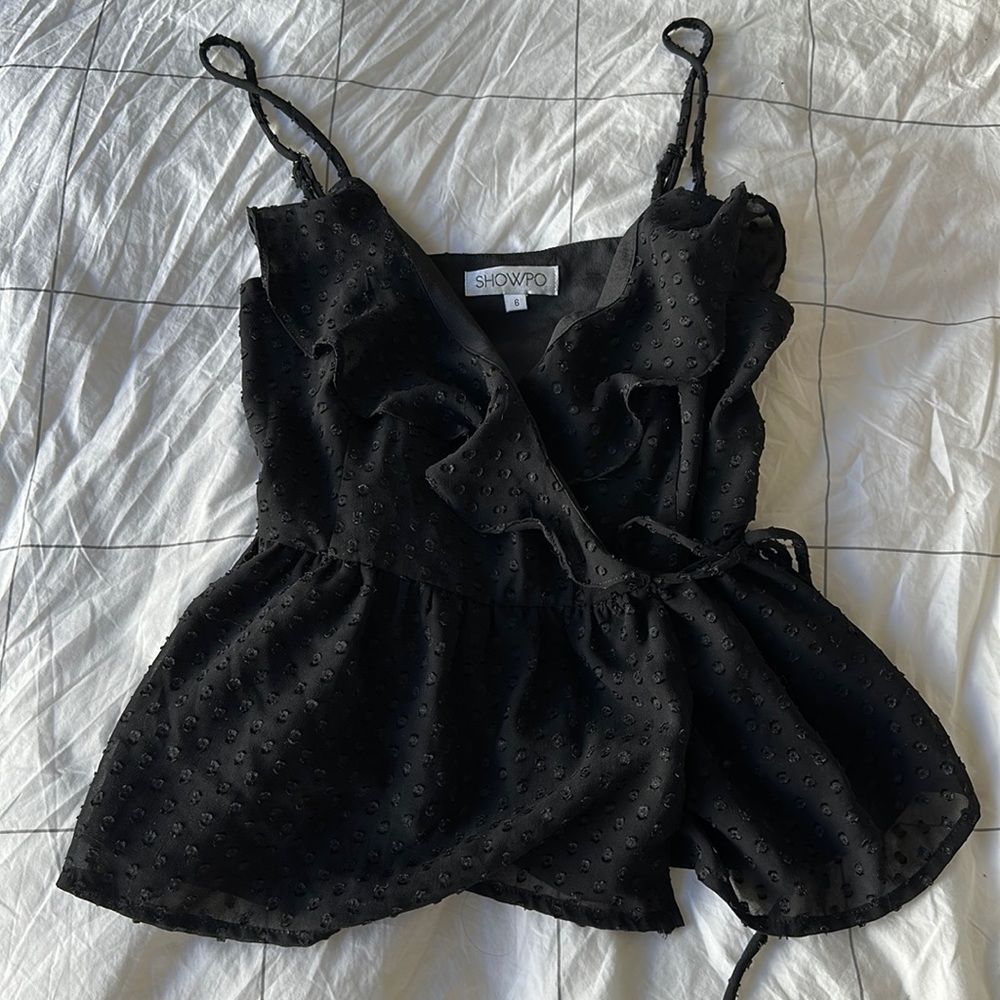 Showpo Black Ruffle Peplum Top XS